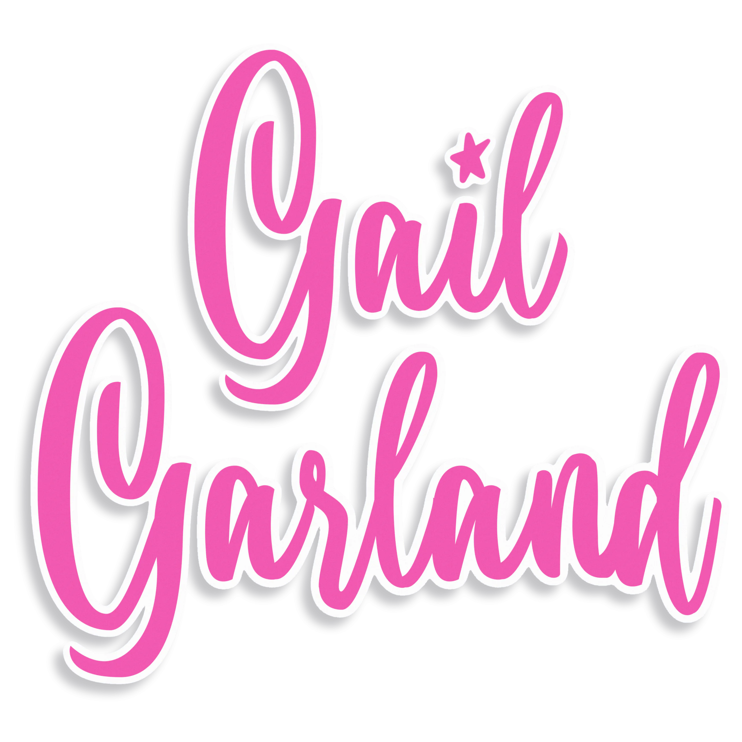 The words “Gail Garland” in bold, pink, cursive letters with a star above the letter “i,” outlined in white.